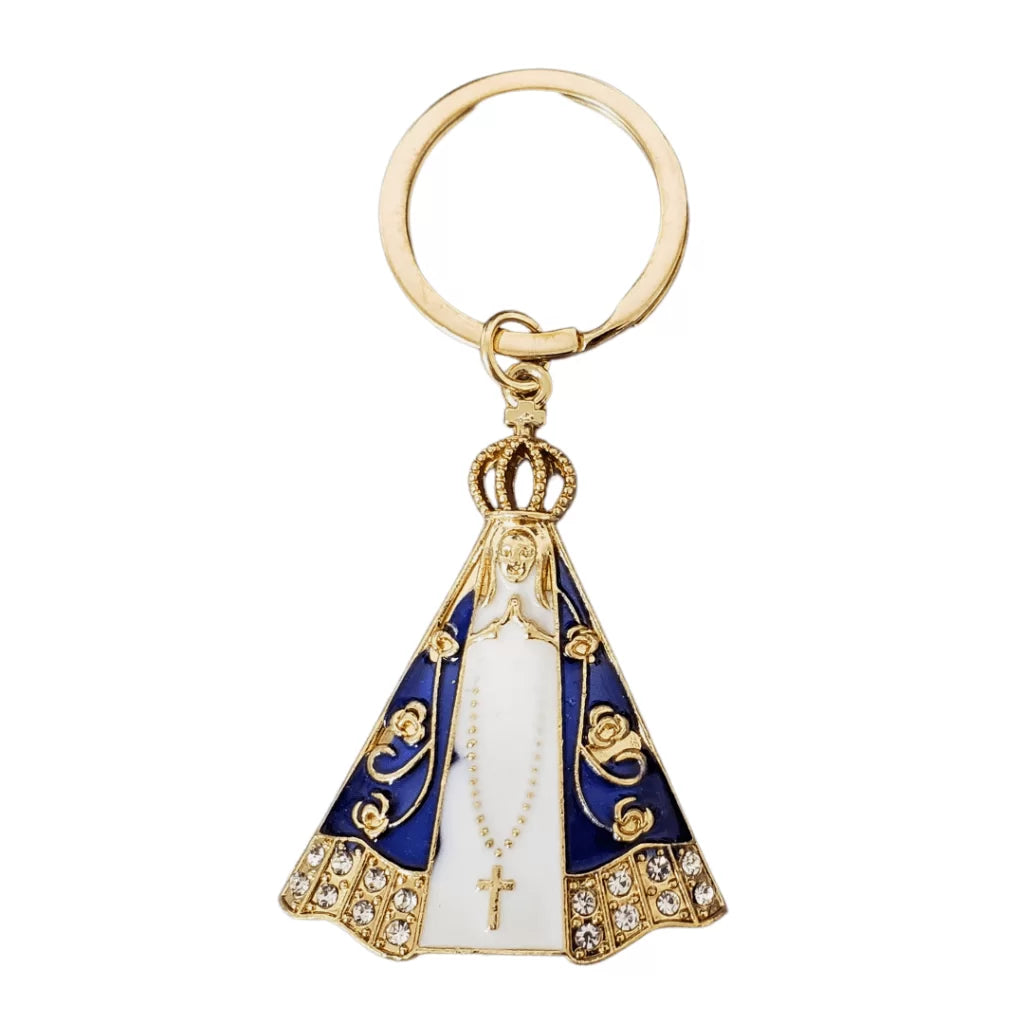 Chaveiro Nossa Senhora Aparecida com Strass, Prata e Dourado – 11652
