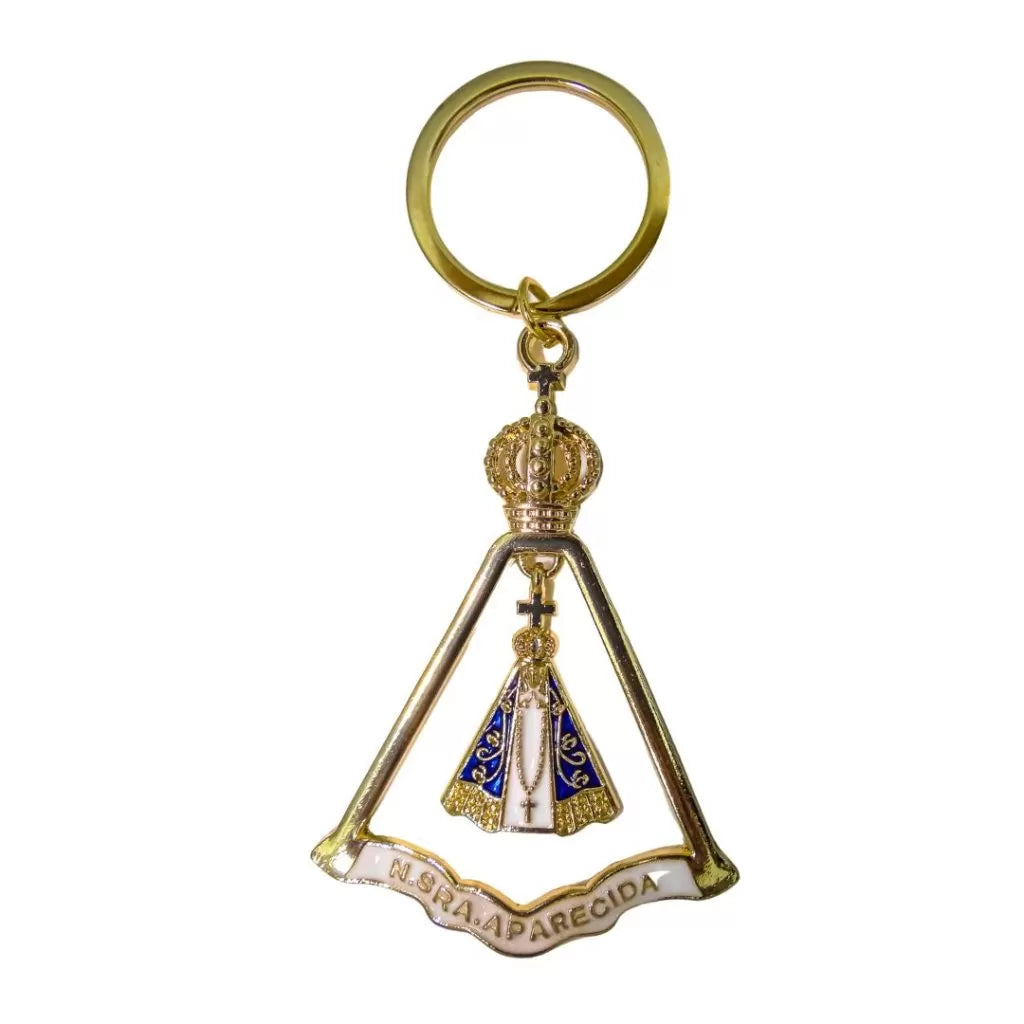 Chaveiro Nossa Senhora Aparecida com Strass, Prata e Dourado – 11652